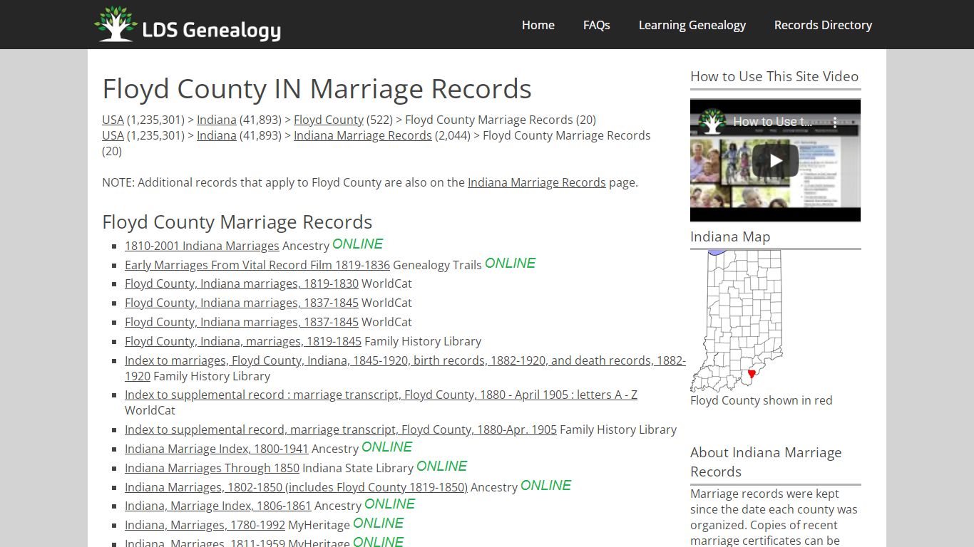Floyd County IN Marriage Records - ldsgenealogy.com