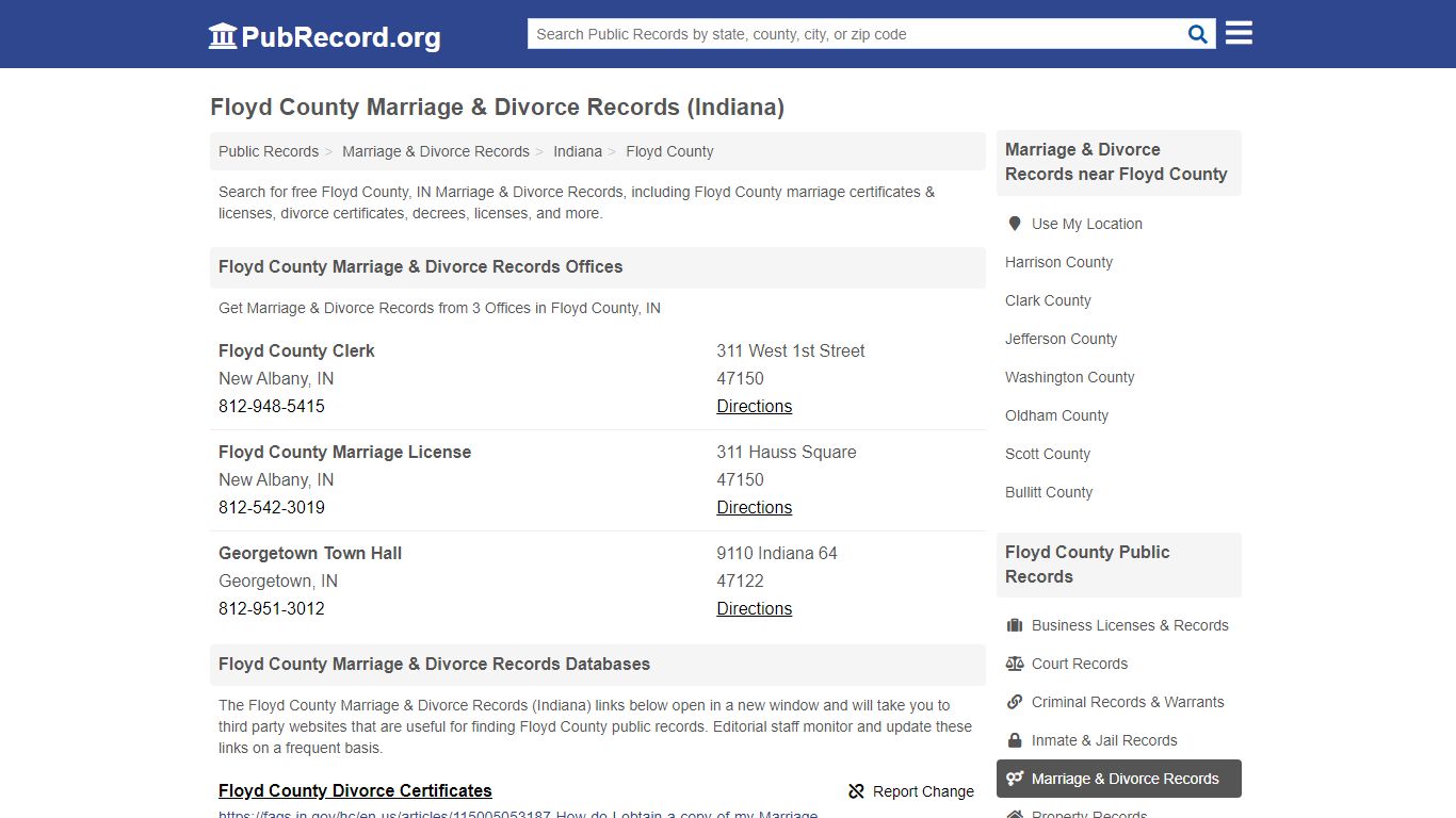 Floyd County Marriage & Divorce Records (Indiana)